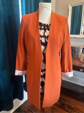 Calvin Klein Rust Open-Front Long Blazer